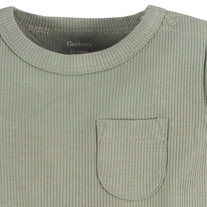 2-Piece Baby Boys Olive Bodysuit and Shorts