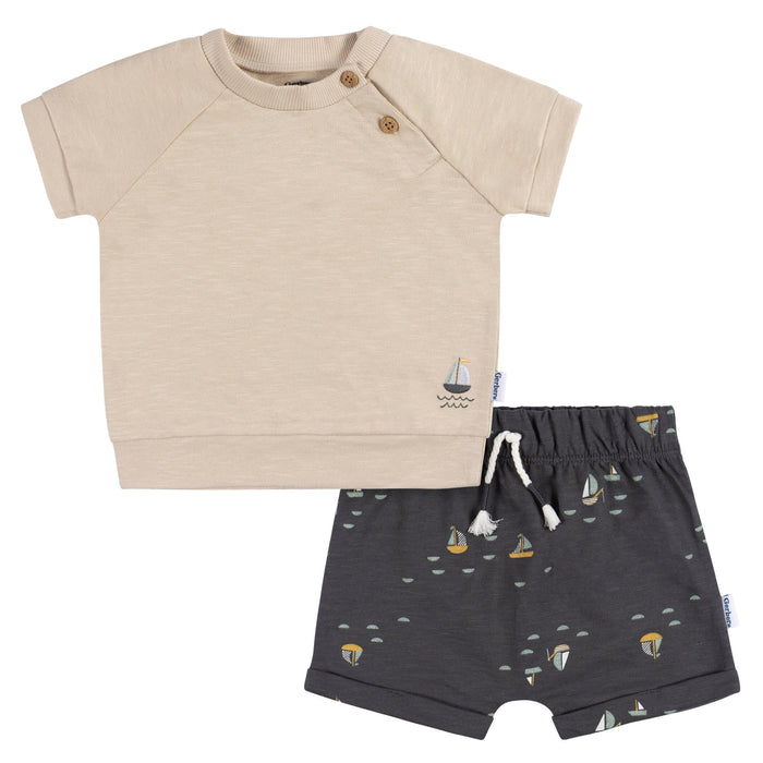 2-Piece Baby Boys Sailboats T-Shirt and Shorts