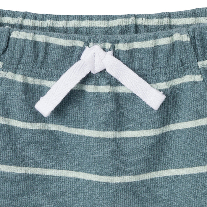 2-Piece Baby Boys Medium Teal Stripe Henley Shirt and Shorts Set