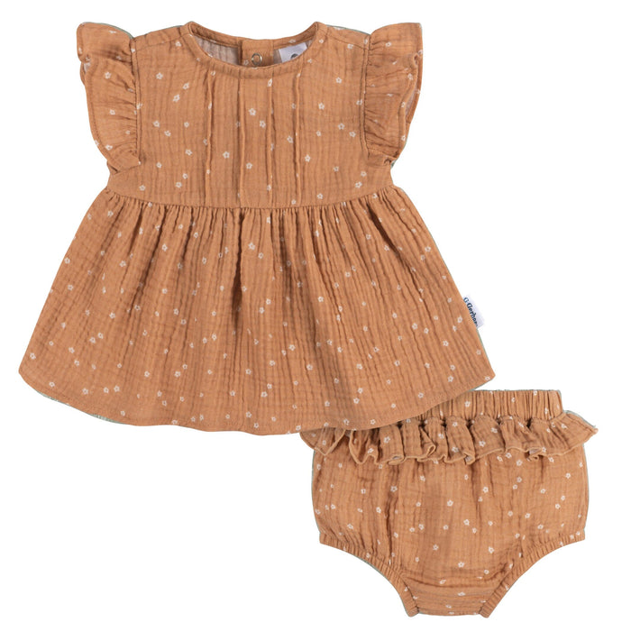 2-Piece Baby Girls Ditsy Floral Dress and Diaper Cover