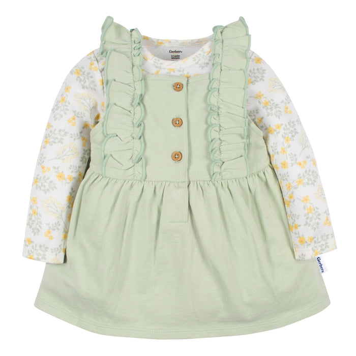 2-Piece Baby Girls Green Floral Jumper & Top Set