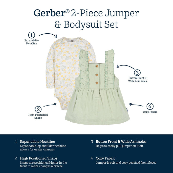 2-Piece Baby Girls Green Floral Jumper & Top Set
