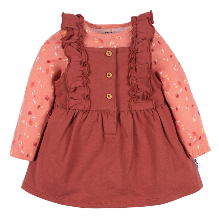2-Piece Baby Girls Orange Leaves Jumper & Top Set