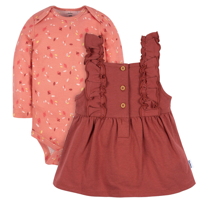 2-Piece Baby Girls Orange Leaves Jumper & Top Set