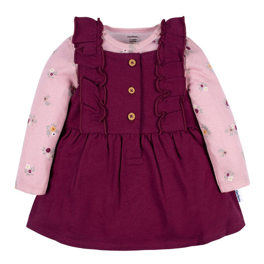 2-Piece Baby Girls Purple Floral Jumper & Top Set