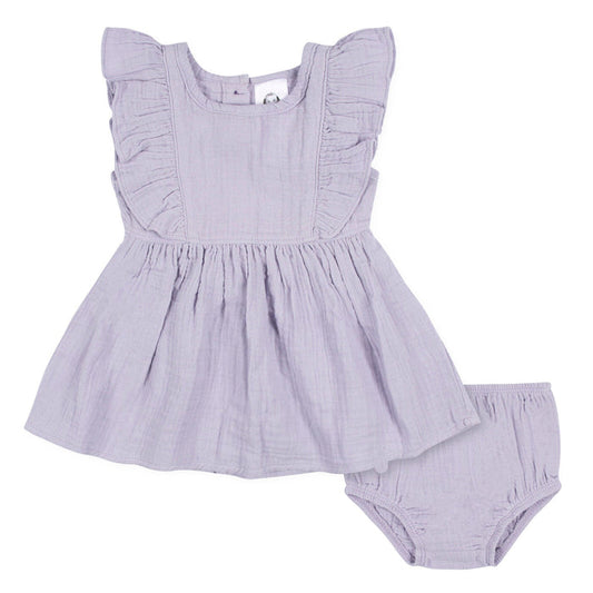 2-Piece Baby & Toddler Girls Purple Gauze Dress & Diaper Cover Set
