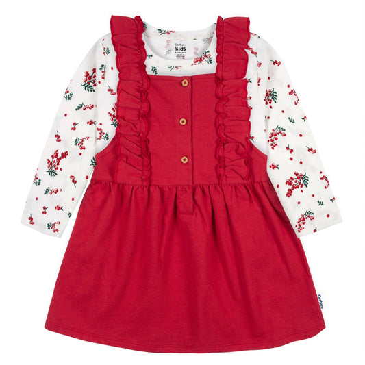 2-Piece Toddler Girls Red Holly Berries Jumper & Top Set