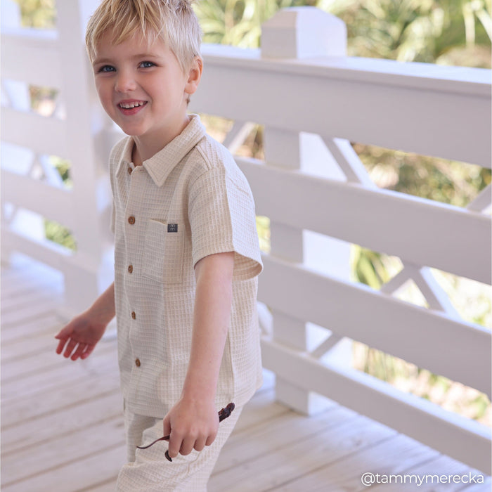 2-Piece Infant & Toddler Boys Beige Button Front Shirt and Shorts Set outfits Modern Moments™ by Gerber®