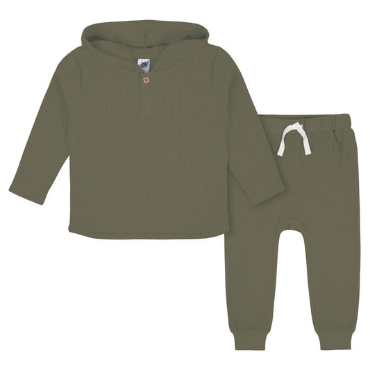 2-Piece Infant & Toddler Boys Sage Green Waffle Hoodie & Jogger Set