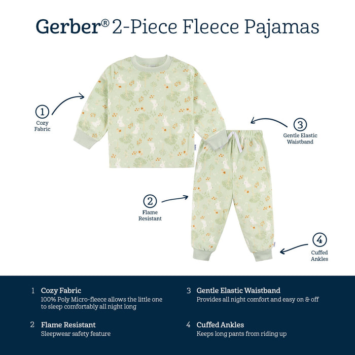 2-Piece Infant & Toddler Girls Green Forrest Fleece Pajamas