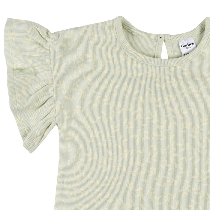 2-Piece Infant & Toddler Girls Green Leaves Shirt and Shorts Set