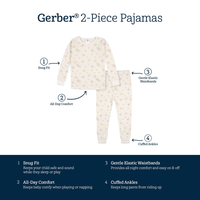 2-Piece Baby & Toddler Girls Ivory Floral Snug Fit Pajama Set