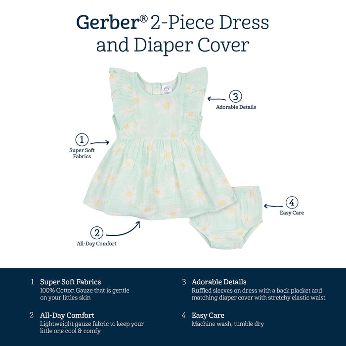 2-Piece Baby & Toddler Girls Daisies Gauze Dress & Diaper Cover Set