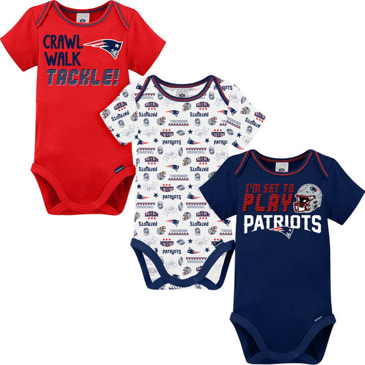 3-Pack Baby Boys Patriots Short Sleeve Bodysuits
