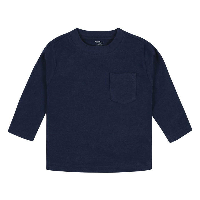 3-Pack Baby & Toddler Boys Royal Blues Long Sleeve Pocket Tees-Gerber Childrenswear