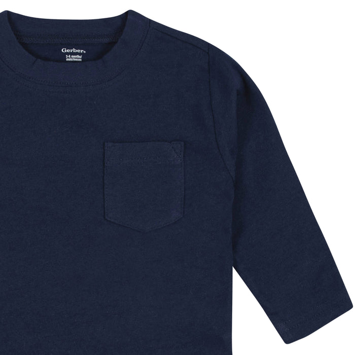 3-Pack Baby & Toddler Boys Royal Blues Long Sleeve Pocket Tees-Gerber Childrenswear