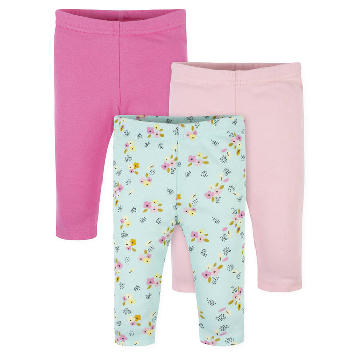 3-Pack Baby Girls Floral & Pink Leggings-Gerber Childrenswear