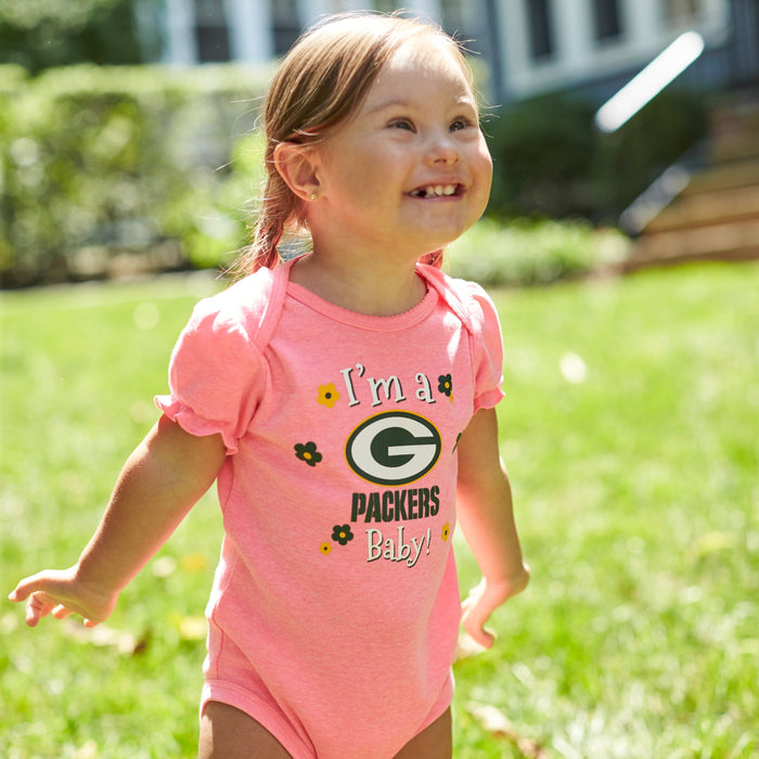 Baby Girls Green Bay Packers Short Sleeve Bodysuit, 3-pack-Gerber Childrenswear