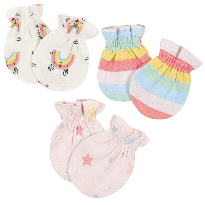 3-Pack Baby Girls Rainbow No Scratch Mittens-Gerber Childrenswear