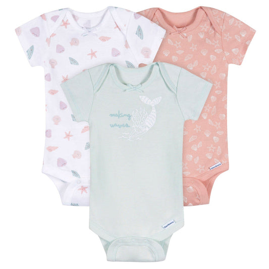3-Pack Baby Girls She Sells Sea Shells Short Sleeve Onesies® Bodysuits Onesies Bodysuits Gerber®