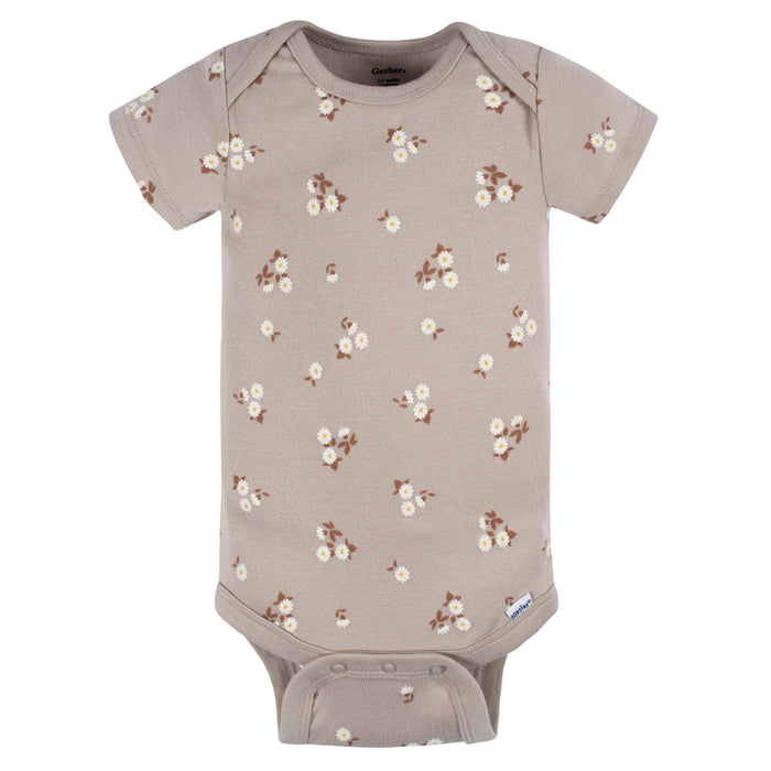 3-Pack Baby Girls Taupe Flower Fields Short Sleeve Onesies® Bodysuits Onesies Bodysuits Gerber®