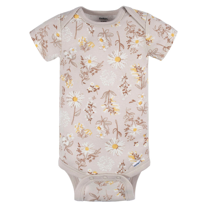 3-Pack Baby Girls Taupe Flower Fields Short Sleeve Onesies® Bodysuits Onesies Bodysuits Gerber®
