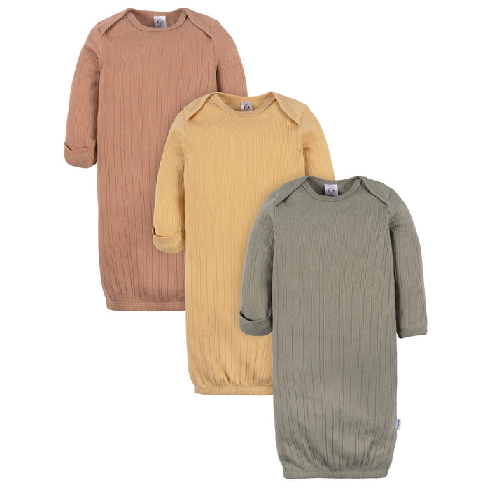 3-Pack Baby Neutral Shadow/New Wheat/Camel Lap Shoulder Gowns Sleepwear Gerber®