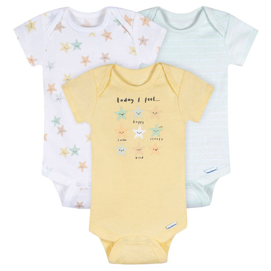 3-Pack Baby Neutral Starry Smiles Short Sleeve Onesies® Bodysuits Onesies Bodysuits Gerber®