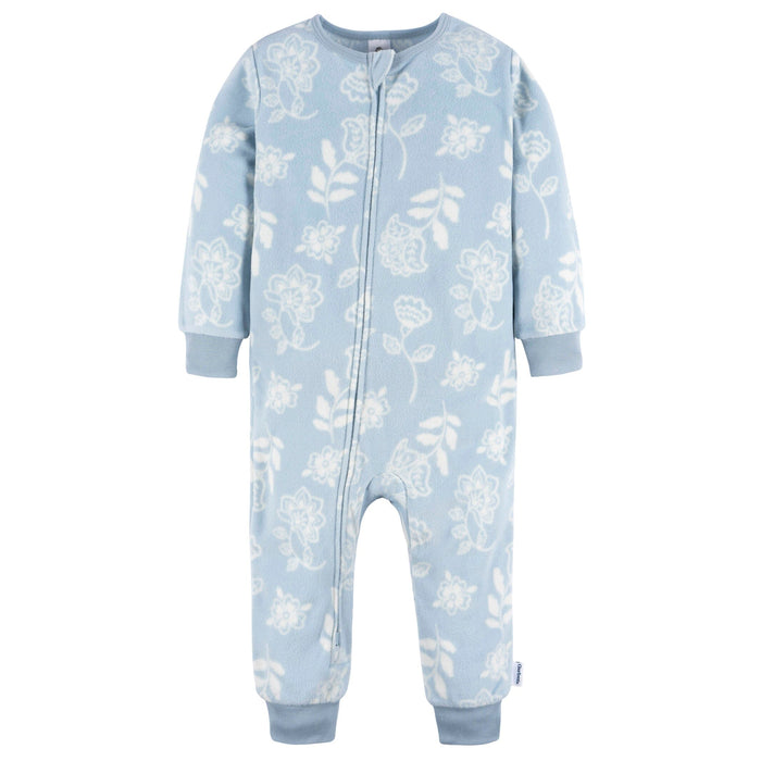 3-Pack Infant & Toddler Girls Blue Floral Footless Fleece Pajamas