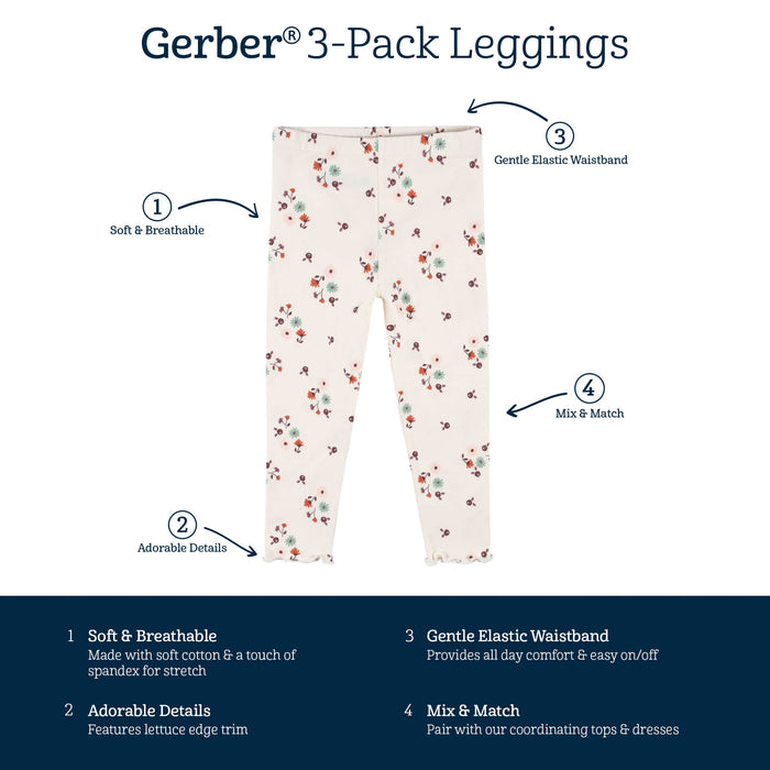 3-Pack Infant & Toddler Girls Mint Floral Leggings