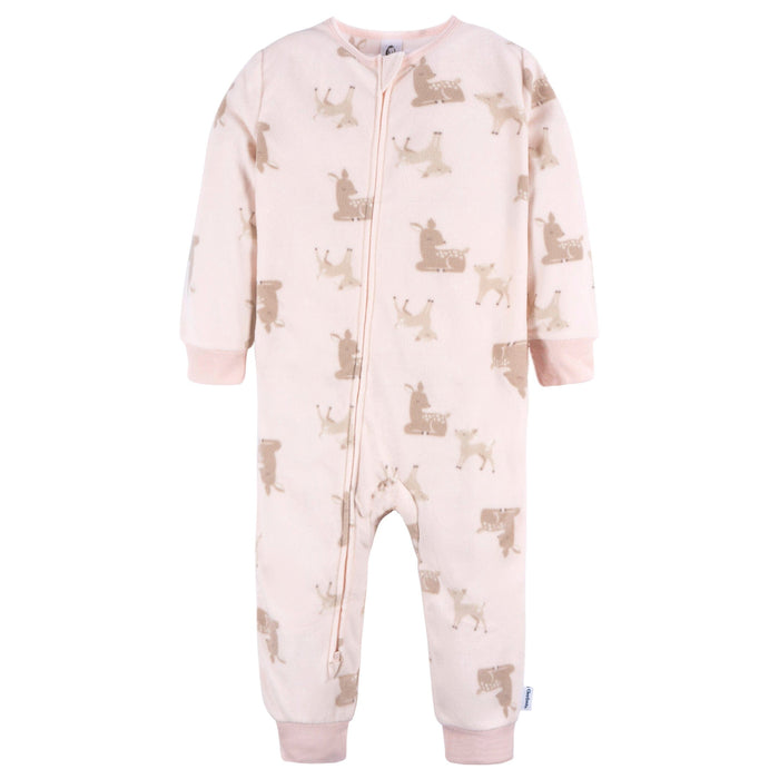 3-Pack Infant & Toddler Girls Pink Deer Footless Fleece Pajamas