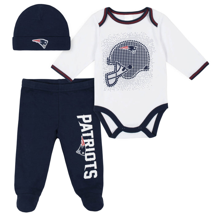 New England Patriots 3-Piece Baby Boys Bodysuit, Pant, and Cap Set-Gerber Childrenswear