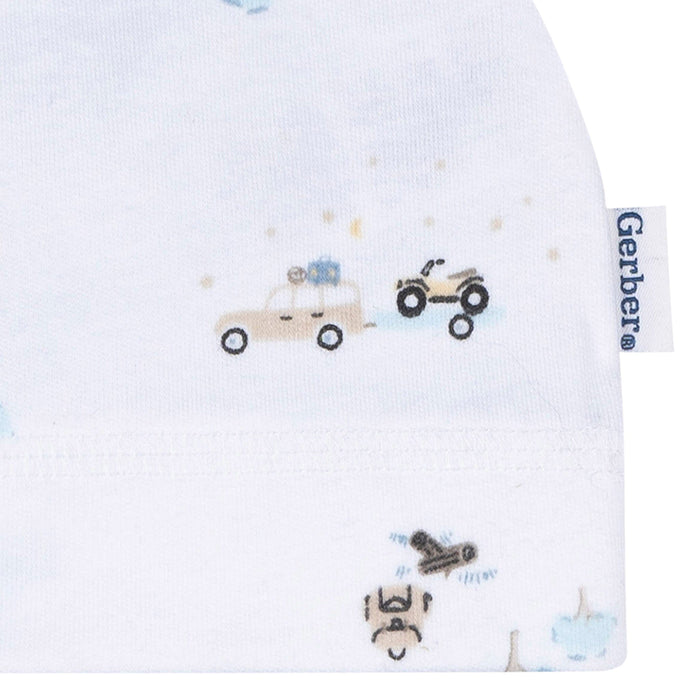 3-Piece Baby Boys Road Trip Footless Pajamas, Swaddle, and Cap Bundle Bundle Gerber Childrenswear