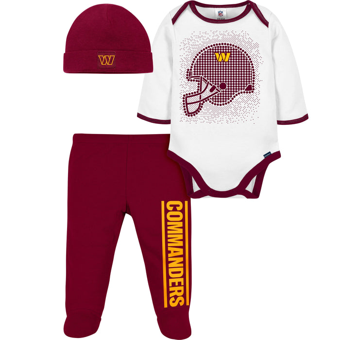 3-Piece Baby Boys Washington Commanders Bodysuit, Footed Pant, & Cap Set