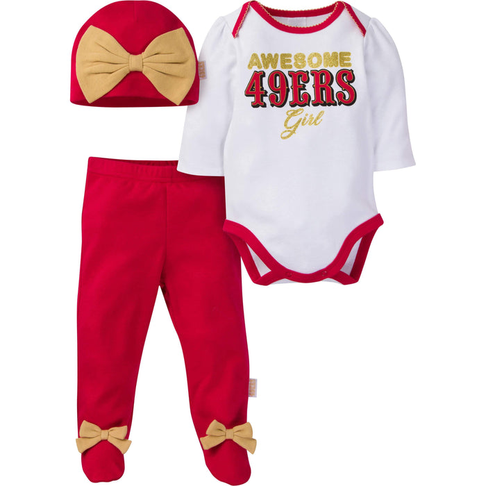 3-Piece Baby Girls 49Ers Bodysuit, Footed Pant, & Cap Set-Gerber Childrenswear