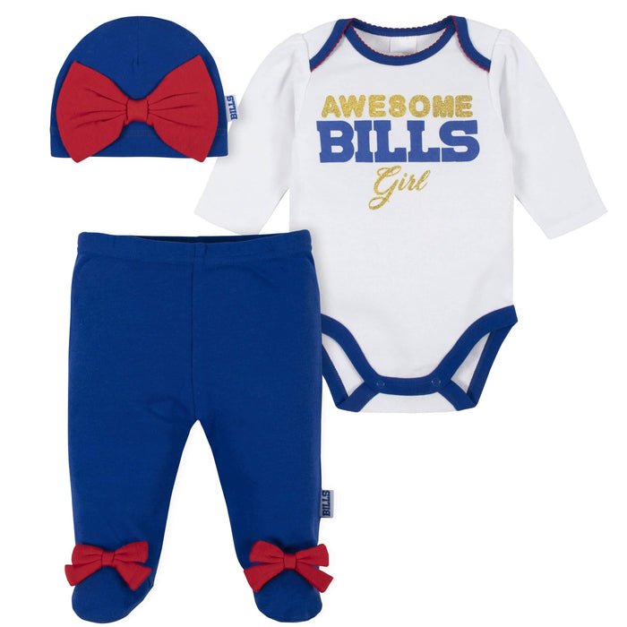 Buffalo Bills Baby Girls Bodysuit, Pant, and Cap Set-Gerber Childrenswear