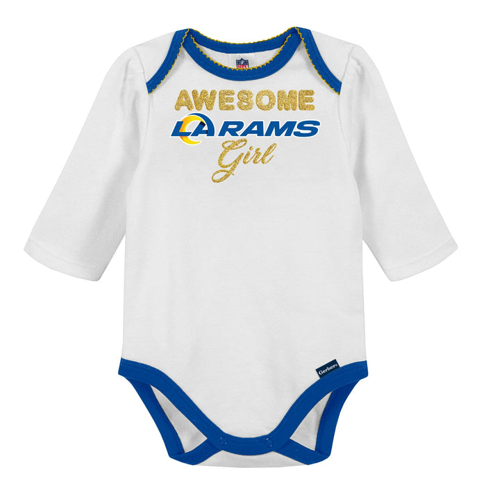 3-Piece Baby Girls Rams Bodysuit, Footed Pant, & Cap Set