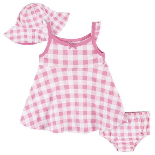 3-Piece Baby & Toddler Girls Summer Blossom Dress, Diaper Cover & Sun Hat Set-Gerber Childrenswear