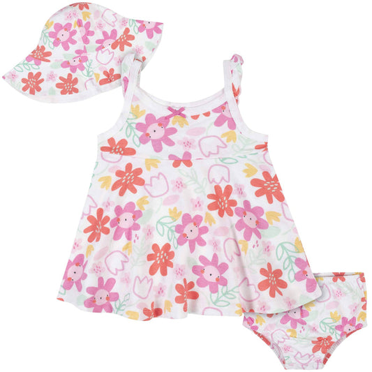 3-Piece Baby & Toddler Girls Garden Dress, Diaper Cover & Sun Hat Set-Gerber Childrenswear