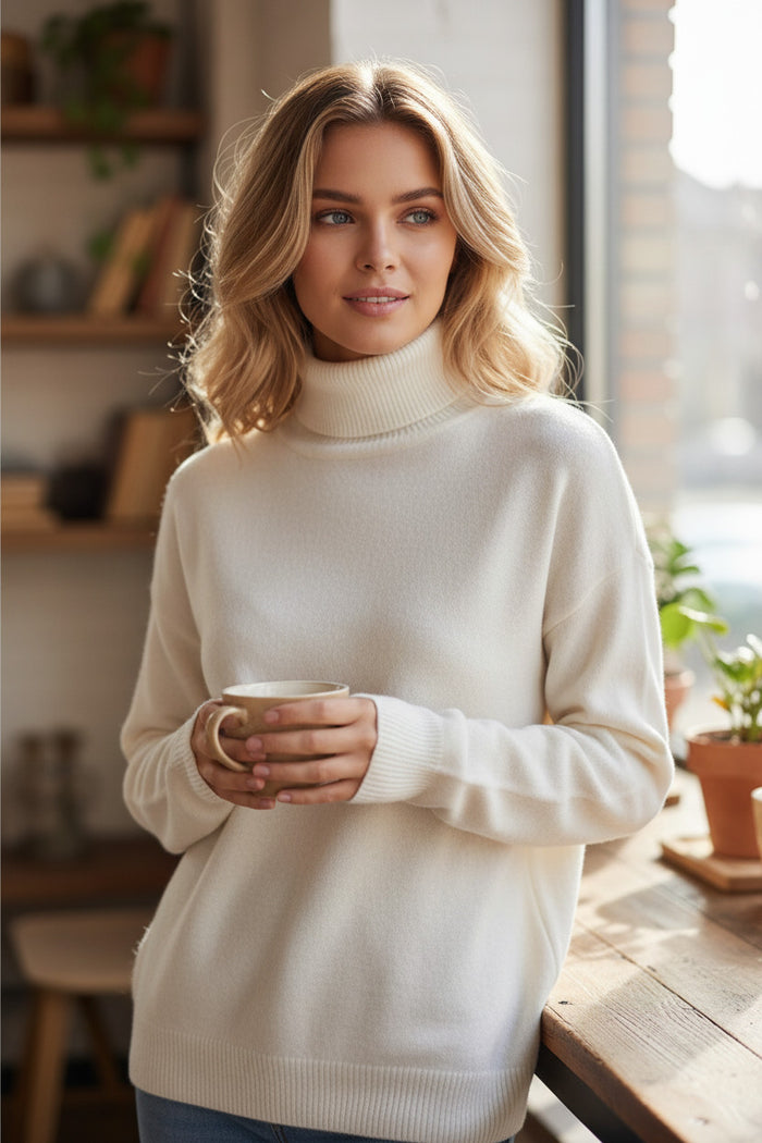4 Couleurs pour le pull col roulé qui dévoile le dos avec subtilité