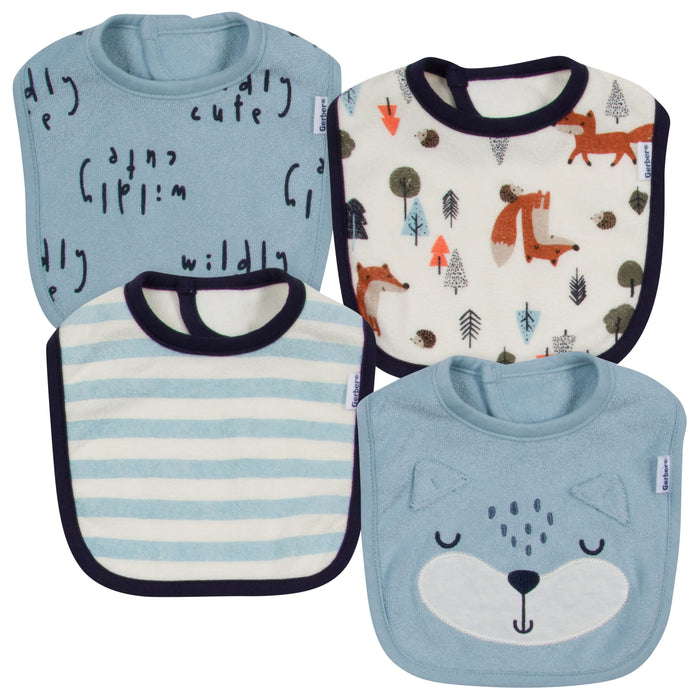 4-Pack Baby Boys Fox Dribbler Bibs