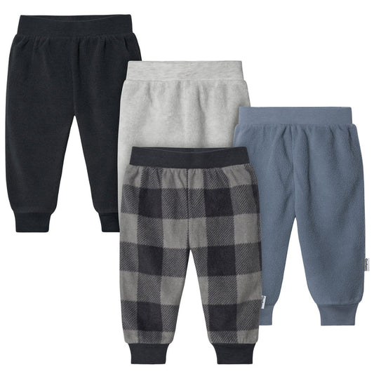 4-Pack Baby Boys Navy Gingham Fleece Pants