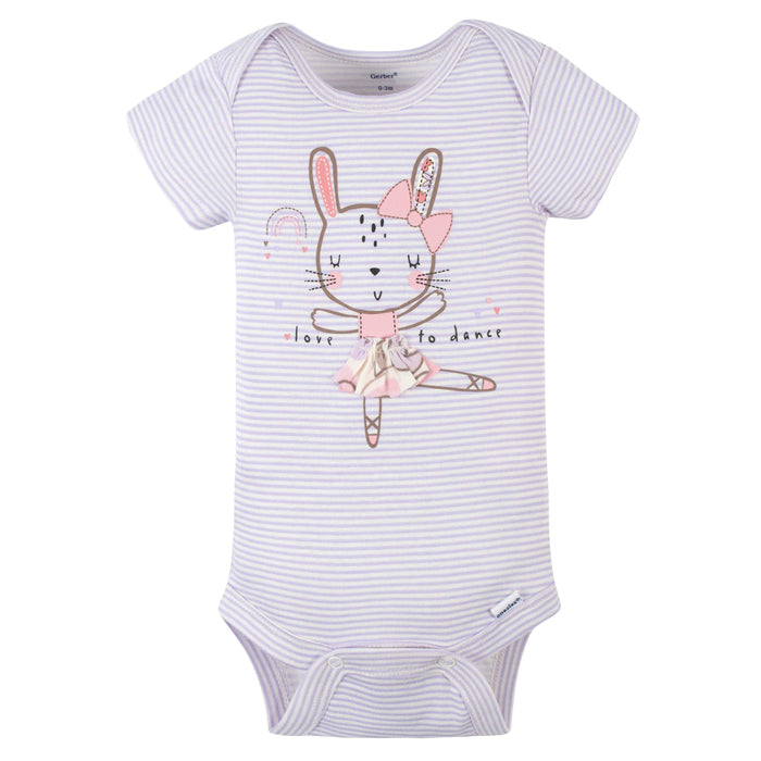 4-Pack Baby Girls Bunny Ballerina Short Sleeve Onesies® Bodysuits-Gerber Childrenswear