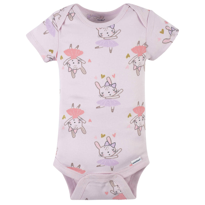 4-Pack Baby Girls Bunny Ballerina Short Sleeve Onesies® Bodysuits-Gerber Childrenswear