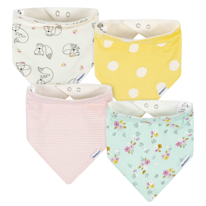 4-Pack Baby Girls Fox Bandana Bibs-Gerber Childrenswear