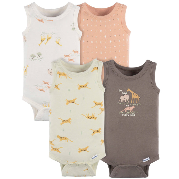 4-Pack Baby Neutral Ivory Safari Sleeveless Onesies® Bodysuits onesies Gerber®