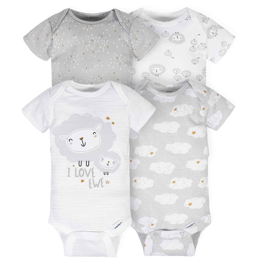 4-Pack Baby Neutral Sheep Short Sleeve Onesies® Bodysuits-Gerber Childrenswear