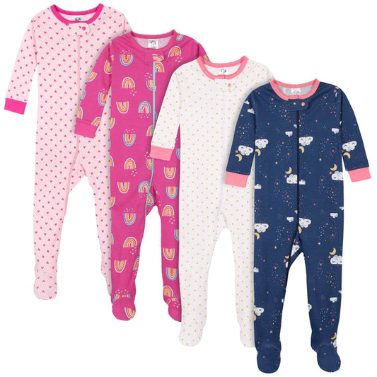 4-Pack Baby & Toddler Girls Dreams & Rainbows Snug Fit Footed Cotton Pajamas-Gerber Childrenswear