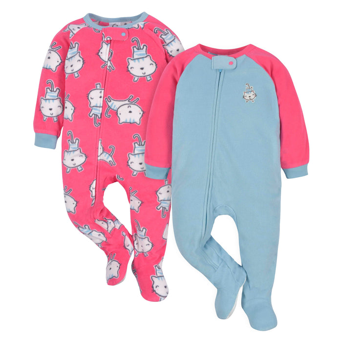 4-Pack Baby & Toddler Girls Tiger & Cutie Fleece Pajamas