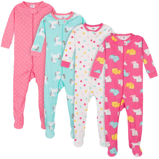 4-Pack Baby & Toddler Girls Unicorns & Cats Snug Fit Footed Cotton Pajamas-Gerber Childrenswear